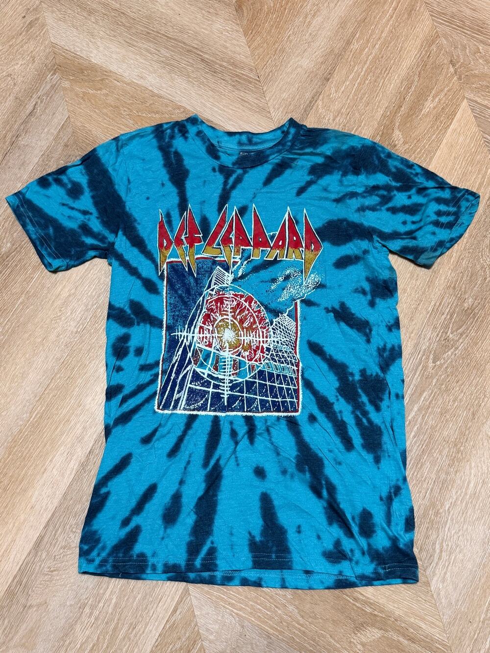Def Leppard Adrenalize Blue Black Tie Dye Graphic Tee Small Hard Rock